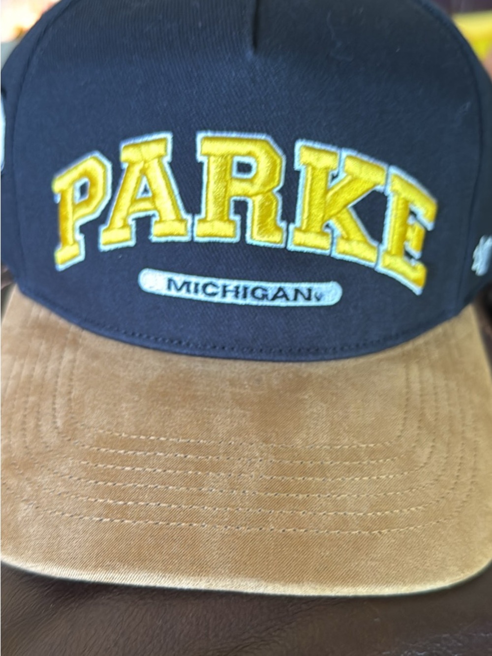 Parke x '47 Michigan Wolverines Snapback Hat Navy Maize Brown Brim